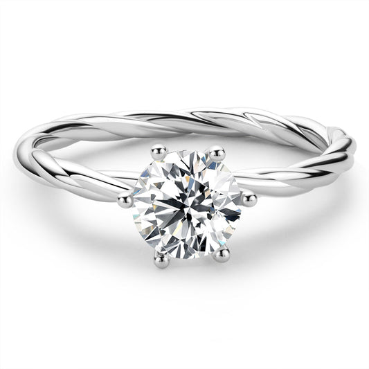 925 Sterling Silver Classic Round Cut CZ Diamond Solitaire Twisted Ring