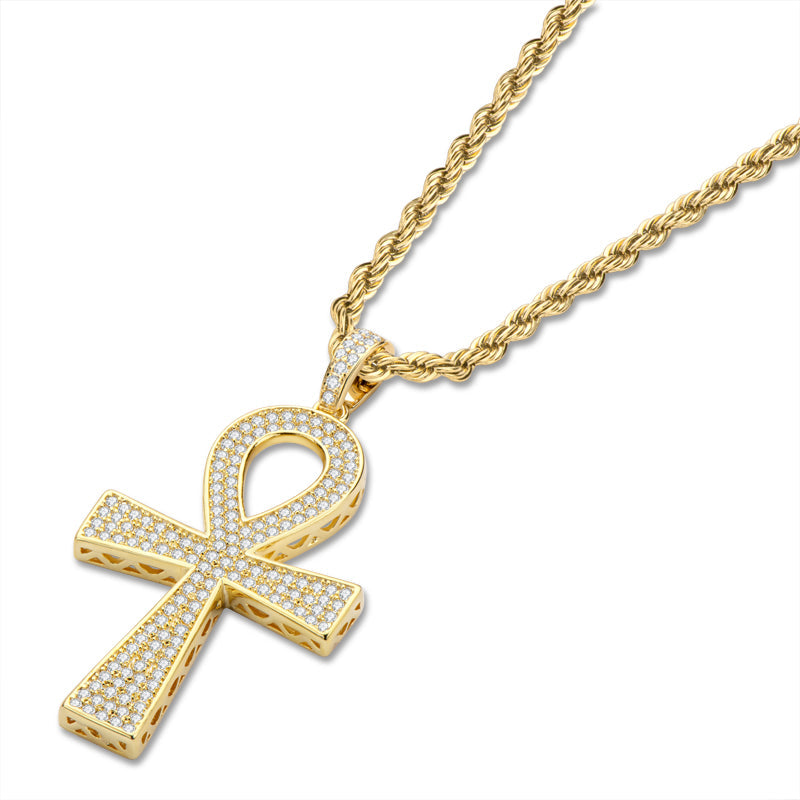 925 Sterling Silver Cross Created Diamond Hip Hop Long Chain Pendant Necklace