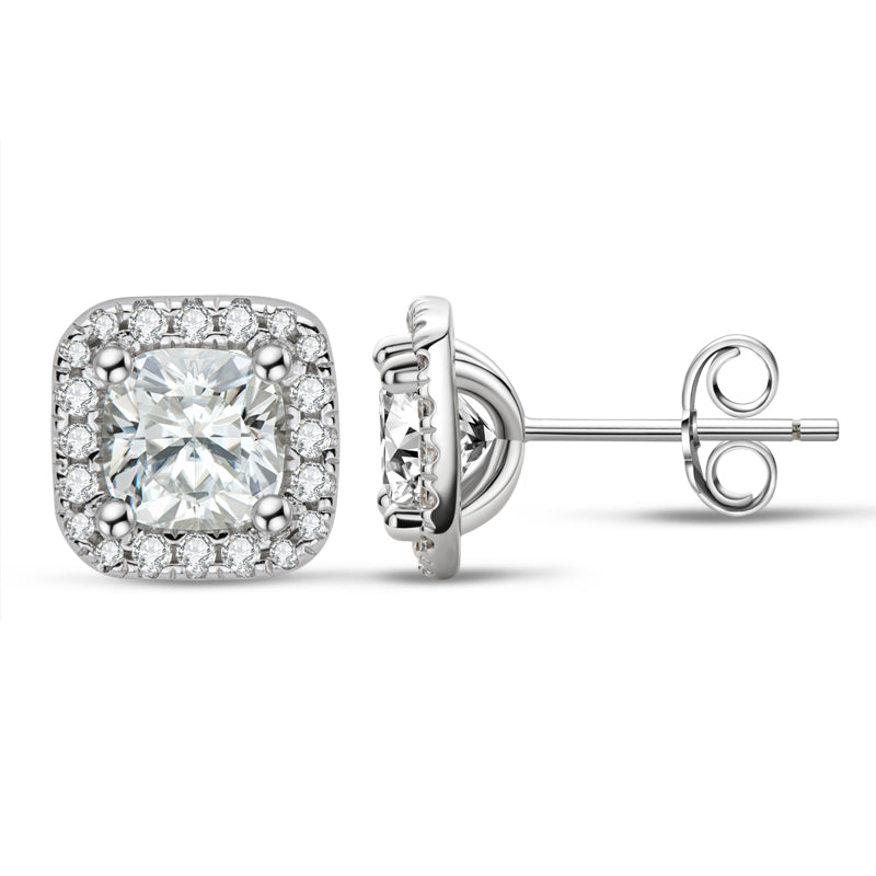 925 Sterling Silver Cushion Cut Cubic Zirconia Halo Stud Earrings