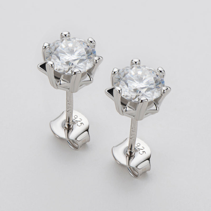 925 Sterling Silver Round Cut Cubic Zirconia Stud Earrings