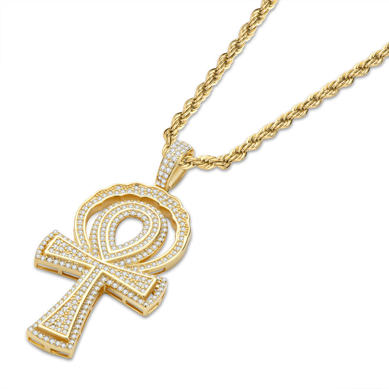 925 Sterling Silver Created CZ Cross Hip Hop Luxury Multilayer Pendant Necklace