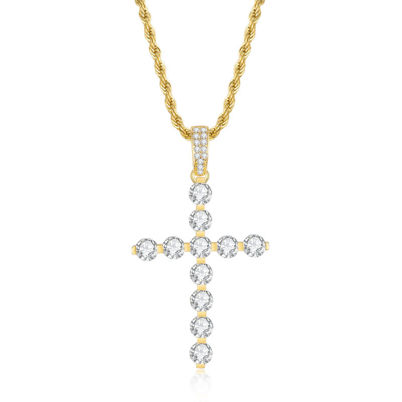 925 Sterling Silver Round Cut Created CZ Cross Pendant Necklace