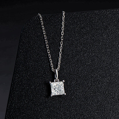 925 Sterling Silver Princess Cut CZ Pendant Necklace