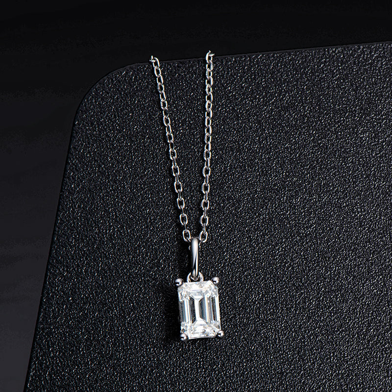 925 Sterling Silver Solitaire Emerald Cut 1 Carat CZ Pendant Necklace