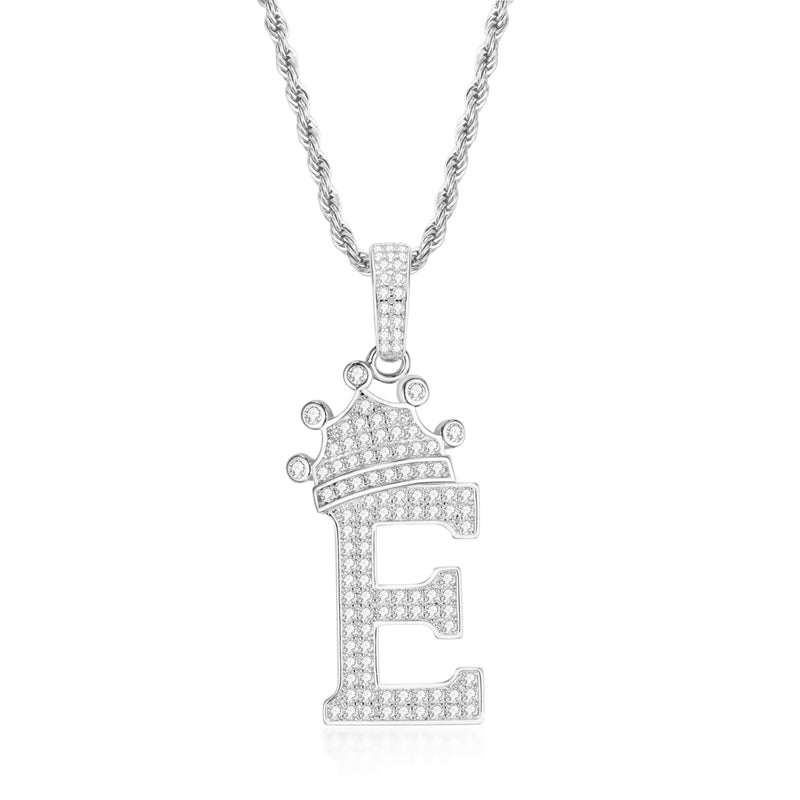 925 Sterling Silver Round Cut Created Diamond Hip Hop Micro Pave The Letter E Pendant Necklace