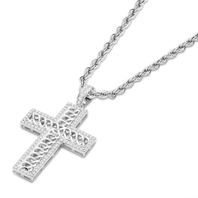 925 Sterling Silver Created Diamond Cross Hip Hop Long Chain Luxury Pendant Necklace