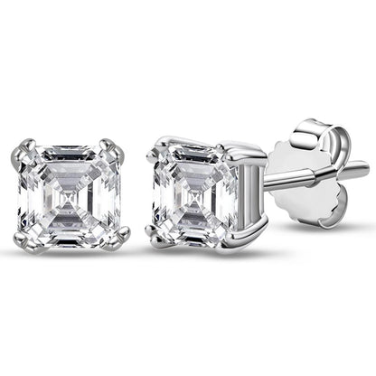 925 Sterling Silver Asscher Cut Cubic Zirconia Classic Stud Earrings