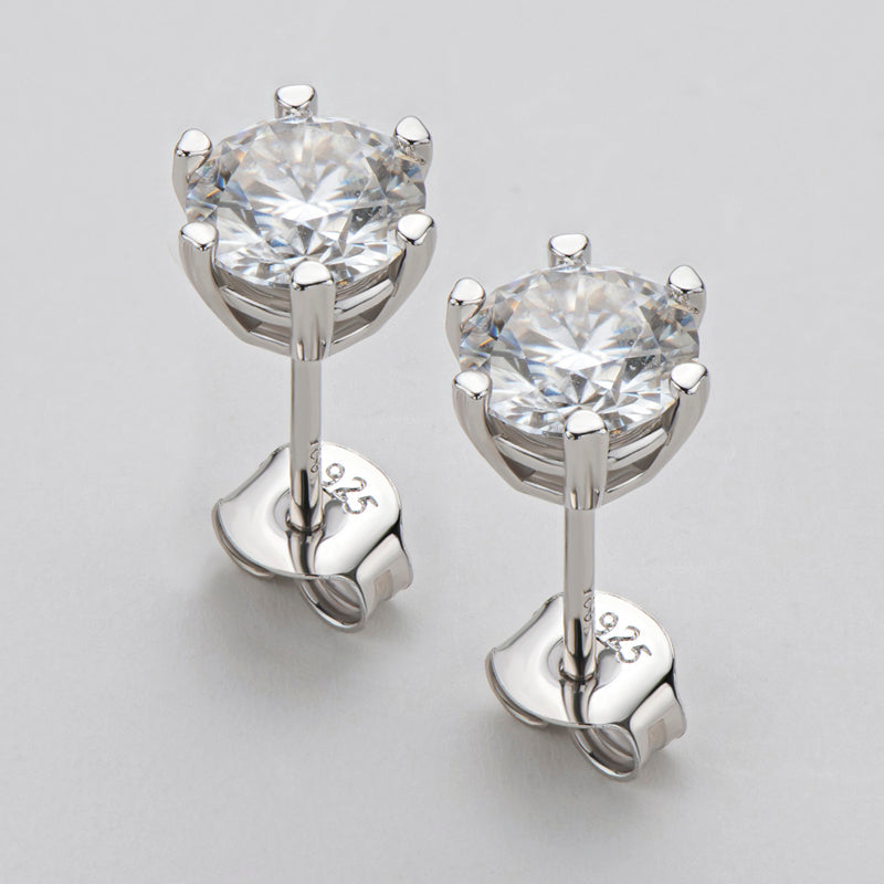 925 Sterling Silver Round Cut Cubic Zirconia Stud Earrings