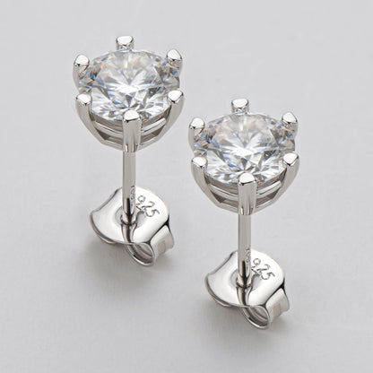 925 Sterling Silver Round Cut Cubic Zirconia Stud Earrings