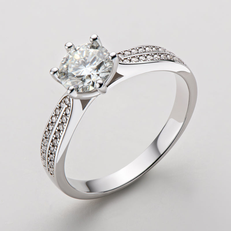 925 Sterling Silver Classic Six Prong Round Cut CZ Pave Ring