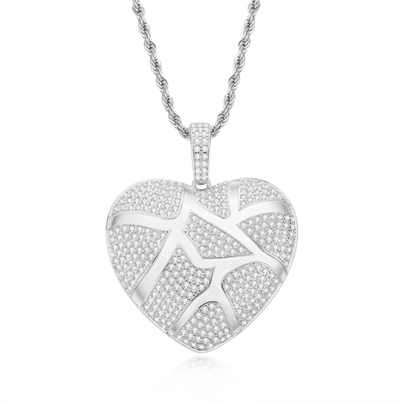 925 Sterling Silver Created Diamond Heart Shaped 3.0mm Rope Chain Pendant Necklace