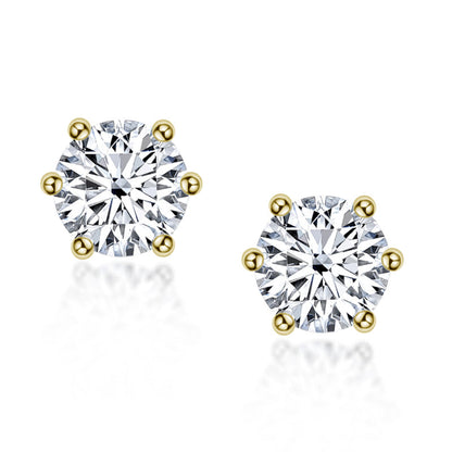 925 Sterling Silver Round Cut Cubic Zirconia Classic Stud Earrings