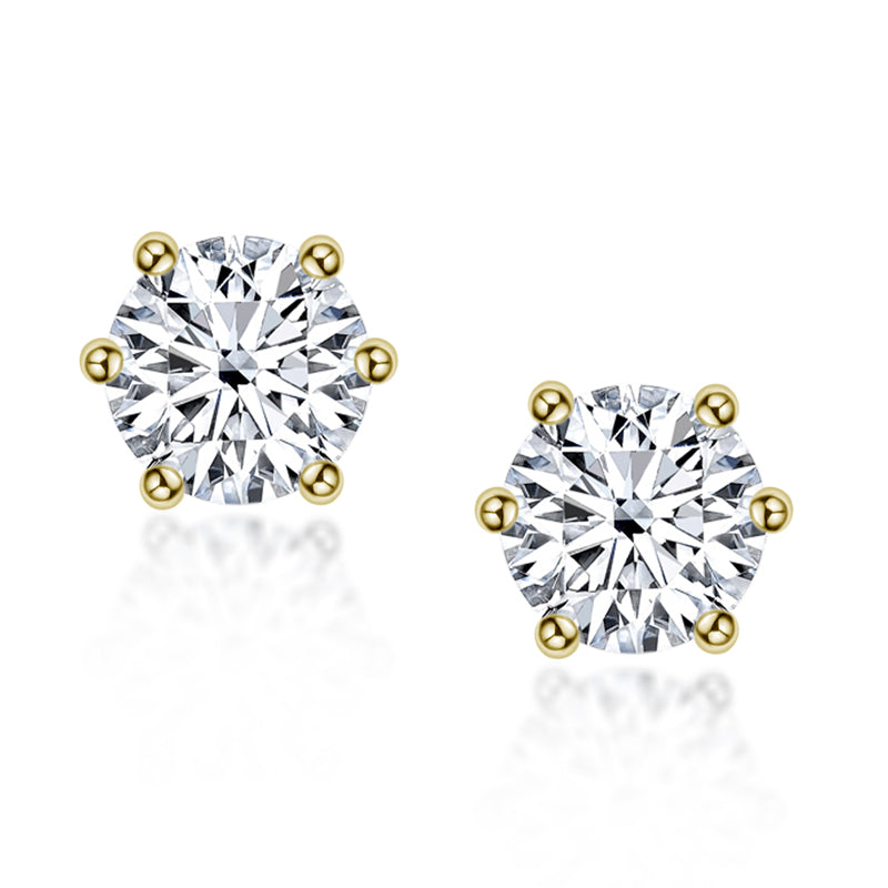 925 Sterling Silver Round Cut Cubic Zirconia Classic Stud Earrings