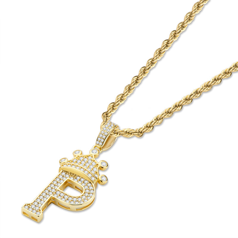 925 Sterling Silver Round Cut Created CZ Hip Hop Micro Pave The Letter P Pendant Necklace