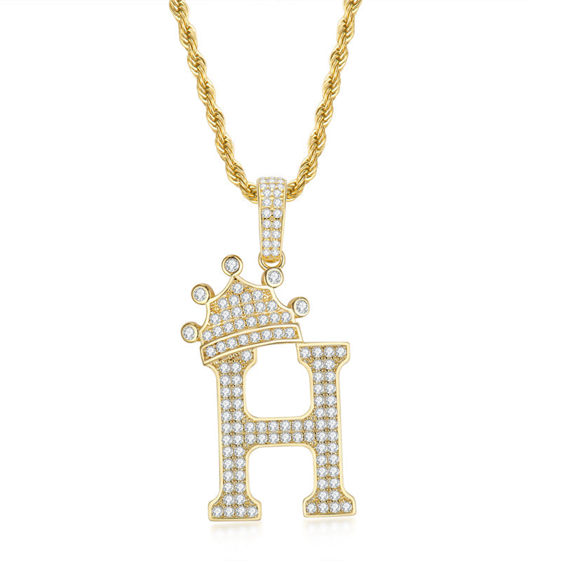 925 Sterling Silver Round Cut Created Diamond Hip Hop Micro Pave The Letter H Pendant Necklace