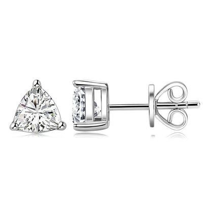 925 Sterling Silver Trillion Cut Solitaire Moissanite Stud Earrings