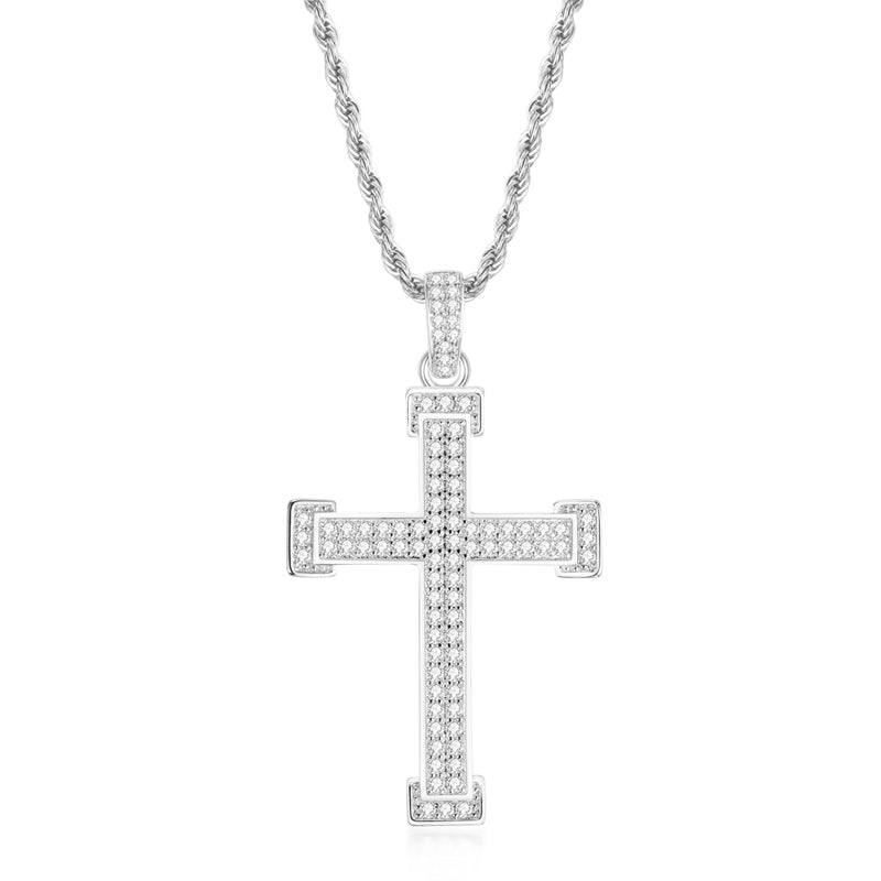 925 Sterling Silver Personalized Cross Created CZ Hip Hop Charm Pendant Necklace