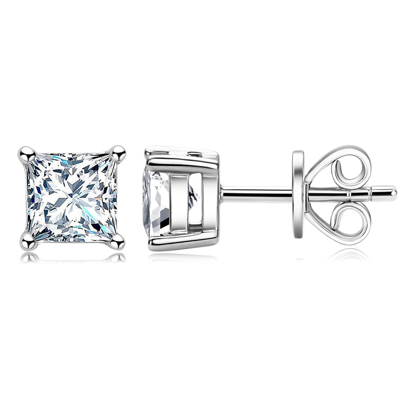 925 Sterling Silver Princess Cut Cubic Zirconia Stud Earrings