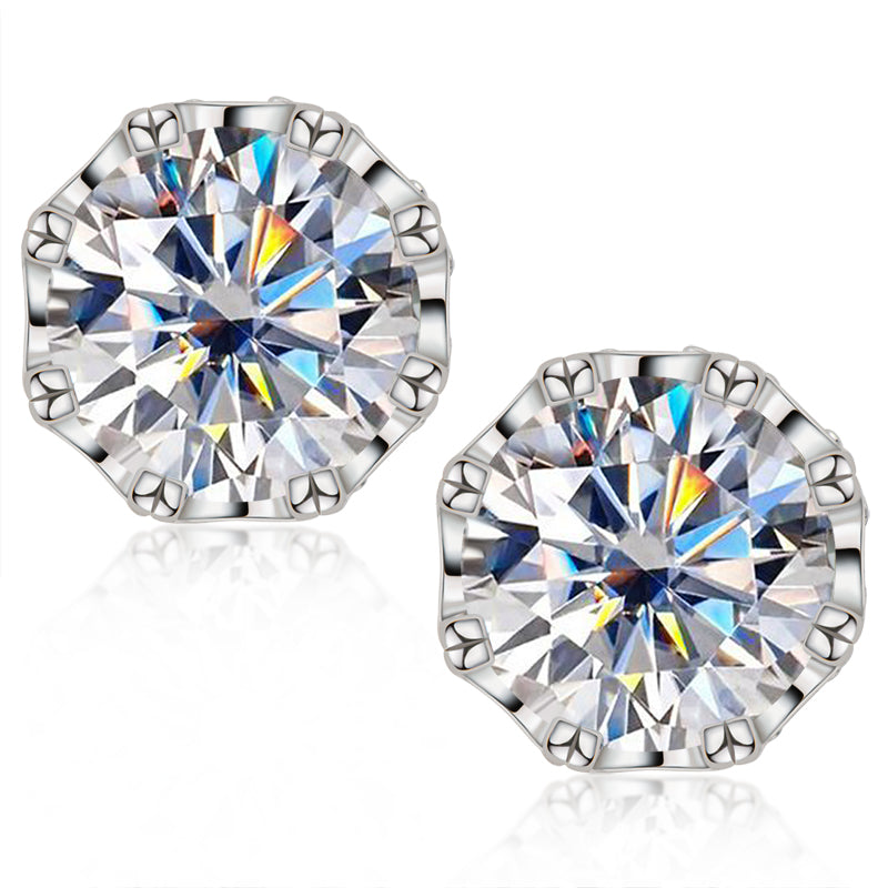 925 Sterling Silver Round Cut Moissanite Diamond Classic Stud Earrings