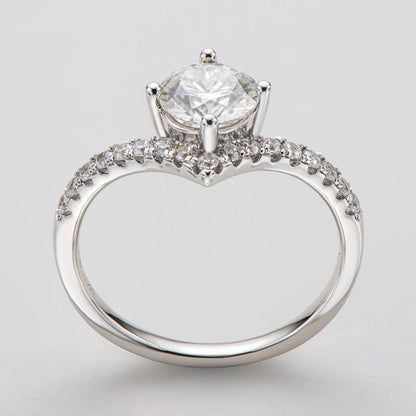 925 Sterling Silver Round Cut CZ V-shaped Classic Ring