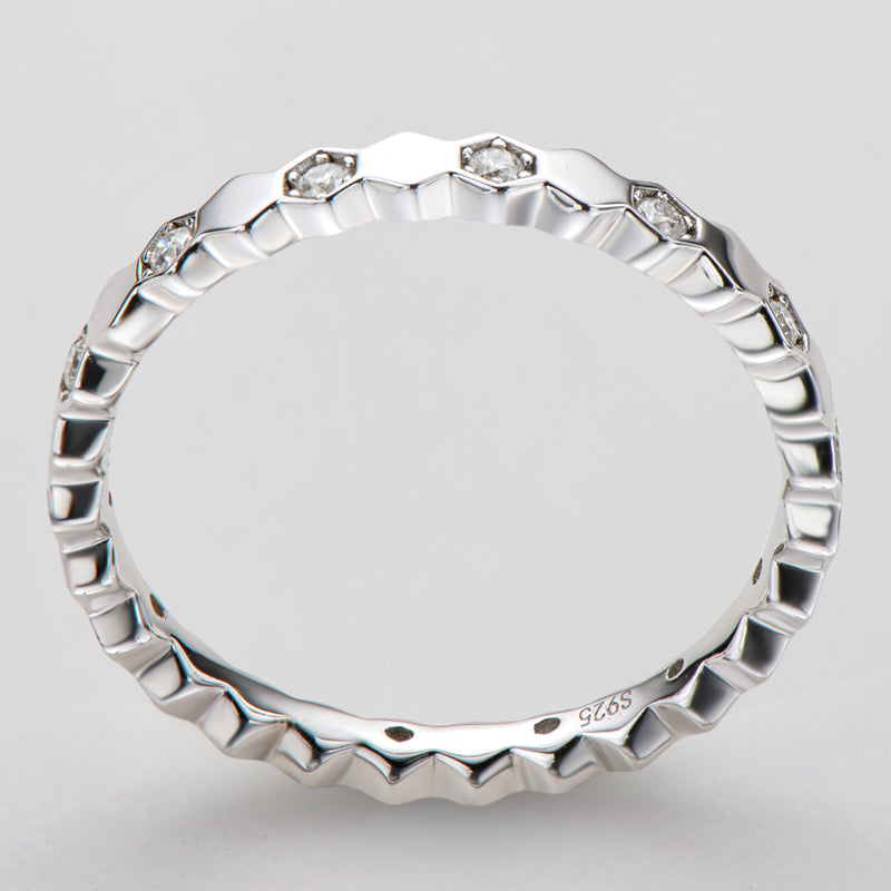 925 Sterling Silver Round Cut Honeycomb CZ Eternity Band