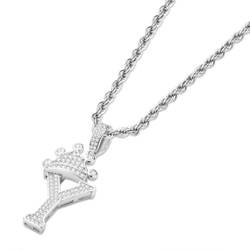 925 Sterling Silver The Letter Y Created Diamond Hip Hop Pendant Necklace