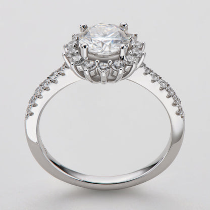 925 Sterling Silver Sunflower Shape Round Cut CZ Halo Ring