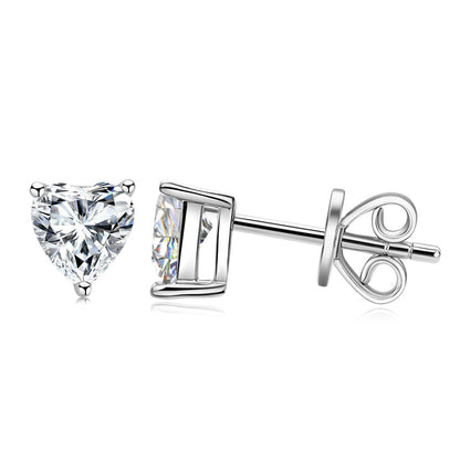 925 Sterling Silver Heart Shaped Cubic Zirconia Stud Earrings