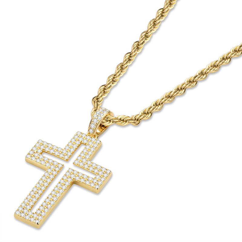 925 Sterling Silver Created Diamond Personalized Cross Hollow Pendant Necklace