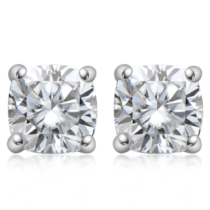 925 Sterling Silver Classic Brilliant Cushion Cut Stud Earrings