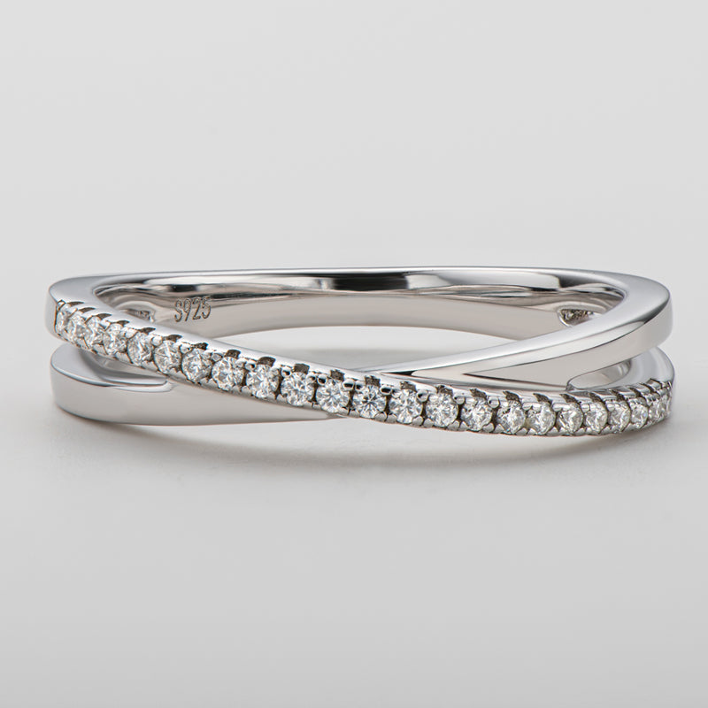 925 Sterling Silver Round Cut CZ Criss Cross Band