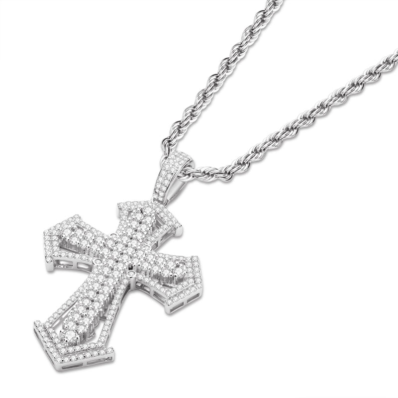 925 Sterling Silver Created Diamond Personalized Cross Luxury Hip Hop Pendant Necklace