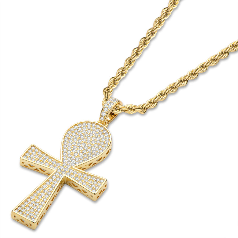 925 Sterling Silver Full Created Diamond Cross Hip Hop Men Pendant Necklace