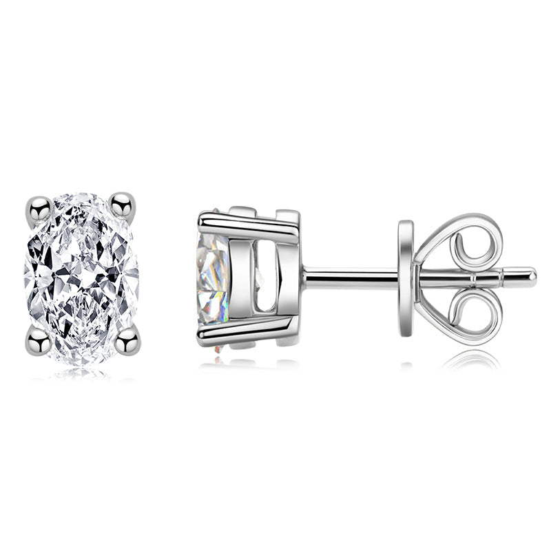 925 Sterling Silver Oval Cut Cubic Zirconia Stud Earrings