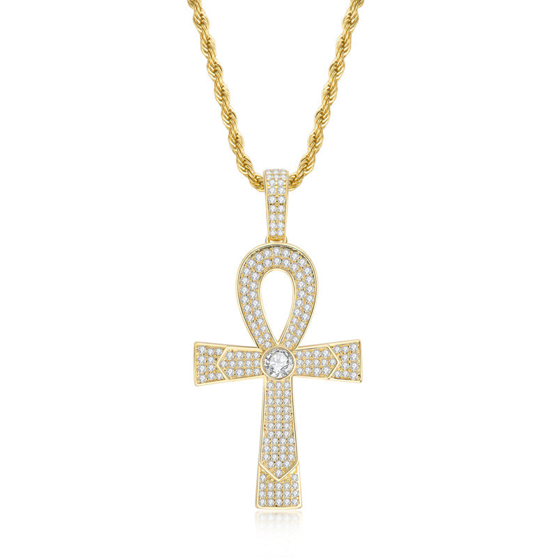 925 Sterling Silver Round Cut Created Diamond Cross Hip Hop Luxury Pendant Necklace