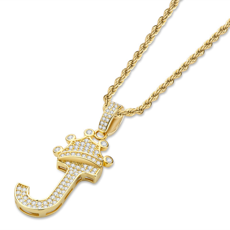 925 Sterling Silver Round Cut Created Diamond Hip Hop Micro Pave The Letter J Pendant Necklace