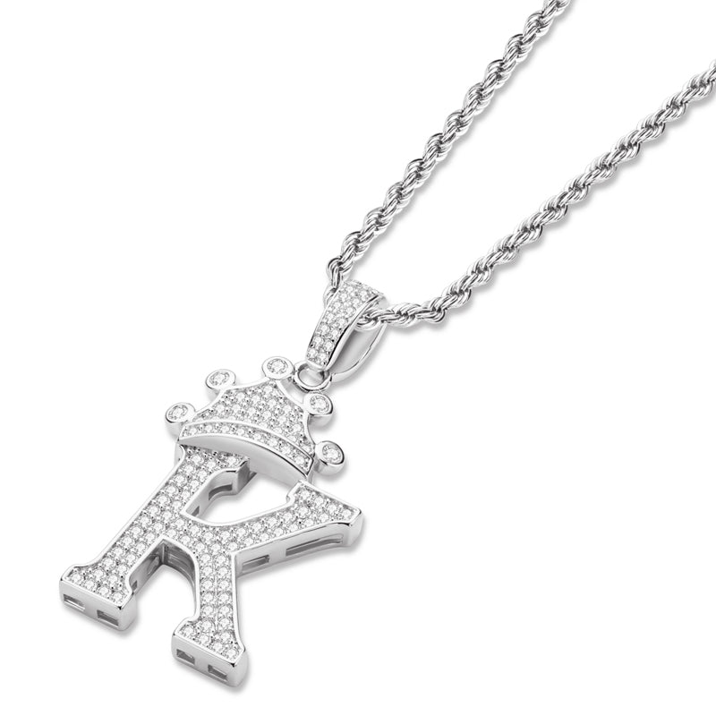 925 Sterling Silver Created Diamond Hip Hop Micro Pave The Letter K Pendant Necklace