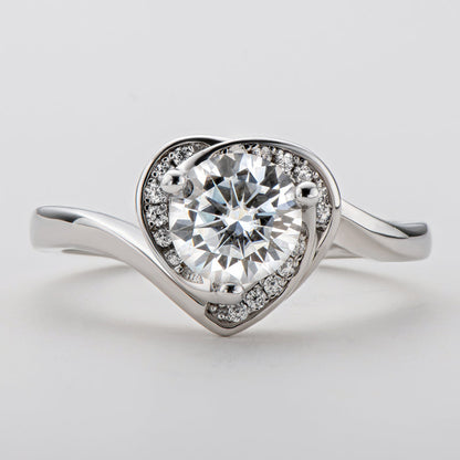 925 Sterling Silver Classic Round Cut Multi Stone CZ Heart-shaped Ring