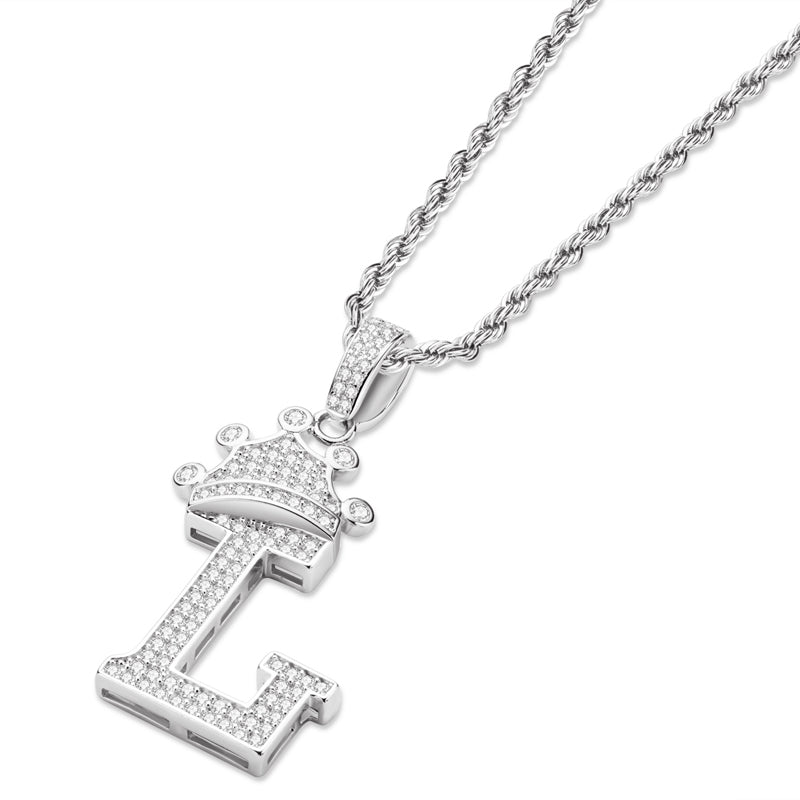 925 Sterling Silver Round Cut Created Diamond Hip Hop Micro Pave The Letter L Pendant Necklace