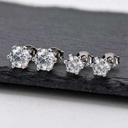 925 Sterling Silver Classic Round Cut Cubic Zirconia Stud Earrings