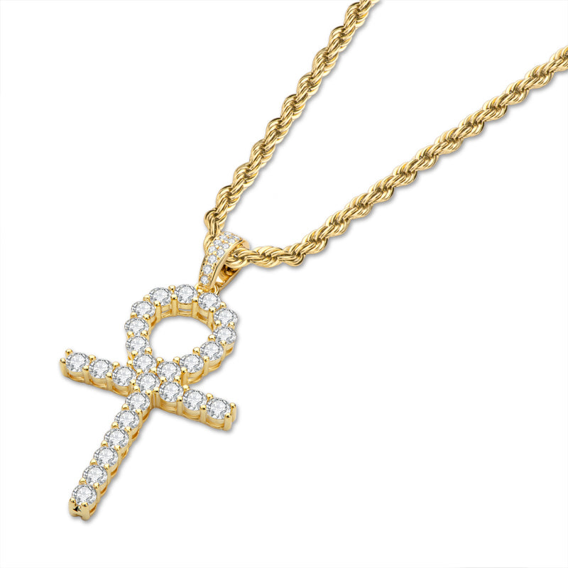 925 Sterling Silver Created CZ Cross Hip Hop Rope Chain Pendant Necklace