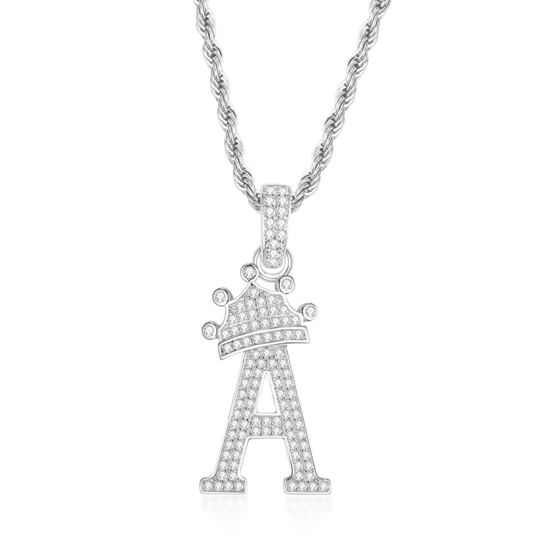 925 Sterling Silver Round Cut Created Diamond Hip Hop Micro Pave The Letter A Pendant Necklace