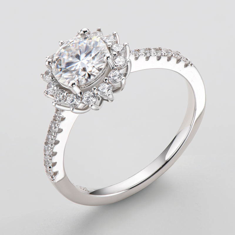 925 Sterling Silver Round Cut CZ Halo Pave Ring