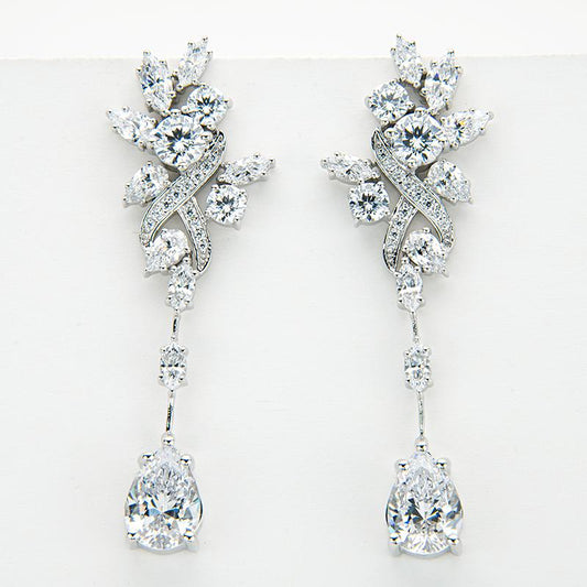 925 Sterling Silver Pear Shaped Cubic Zirconia White Created Diamond Drop Earrings