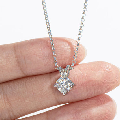 925 Sterling Silver Classic Brilliant Cushion Cut CZ Pendant Necklace