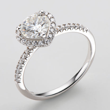 925 Sterling Silver Round Cut Halo Heart Shaped CZ Ring