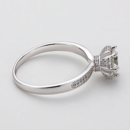 925 Silver Sterling Classic Round Cut CZ Pave Ring