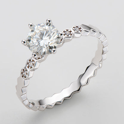 925 Sterling Silver Classic Round Cut Semi Pave CZ Honeycomb Ring