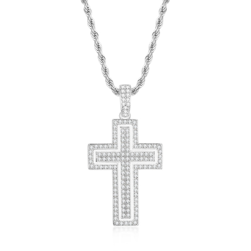 925 Sterling Silver Personalized Multilayer Cross Long Chain Cool Pendant Necklace