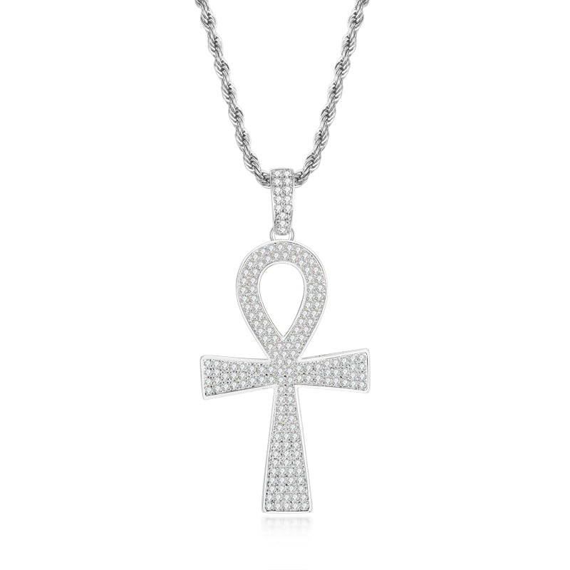 925 Sterling Silver Cross Created Diamond Hip Hop Long Chain Pendant Necklace